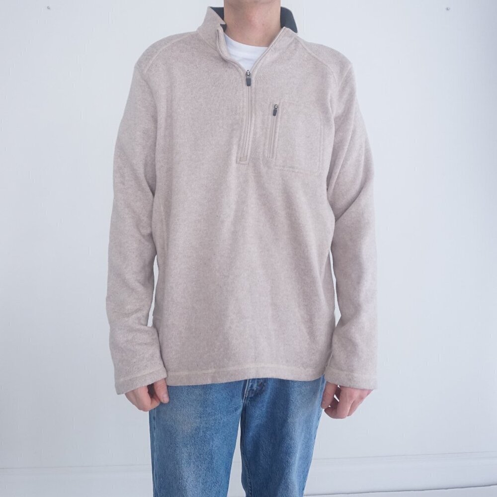 Woolrich Beige Quarter Zip Outdoor Preppy Pullover Fine Knit Sweater XL
